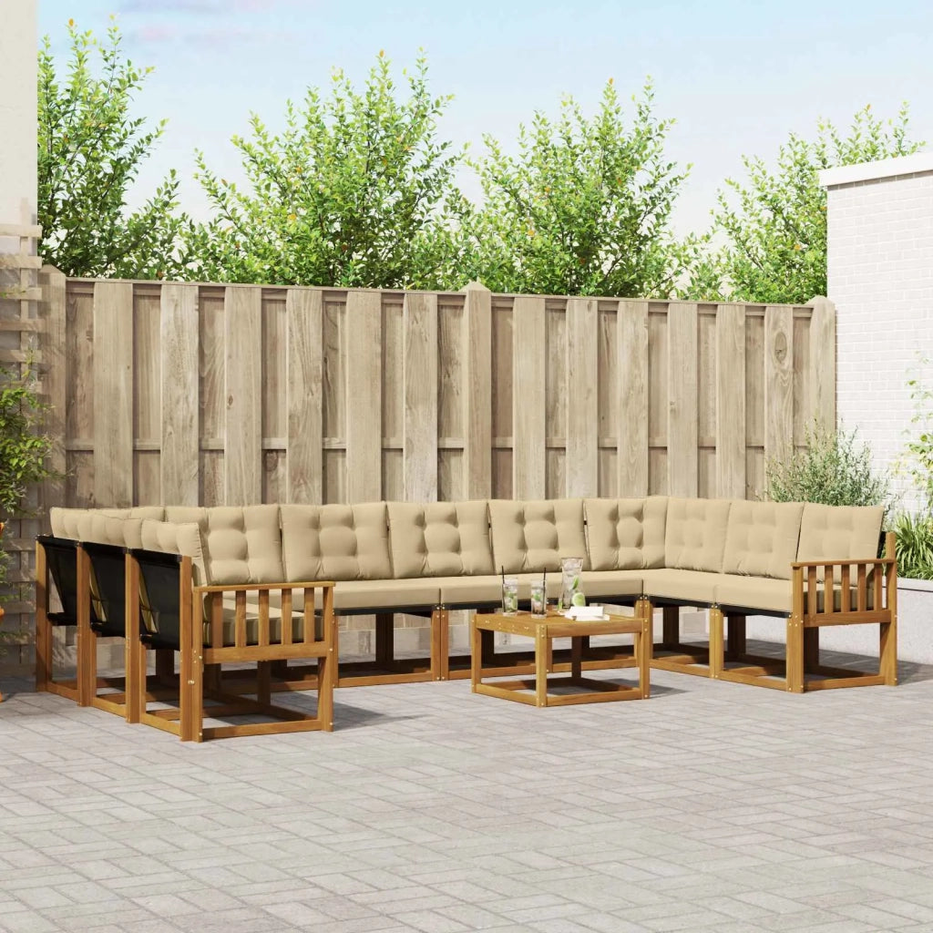 Set di divani da esterno con cuscino 11 pcs Naturale e Beige