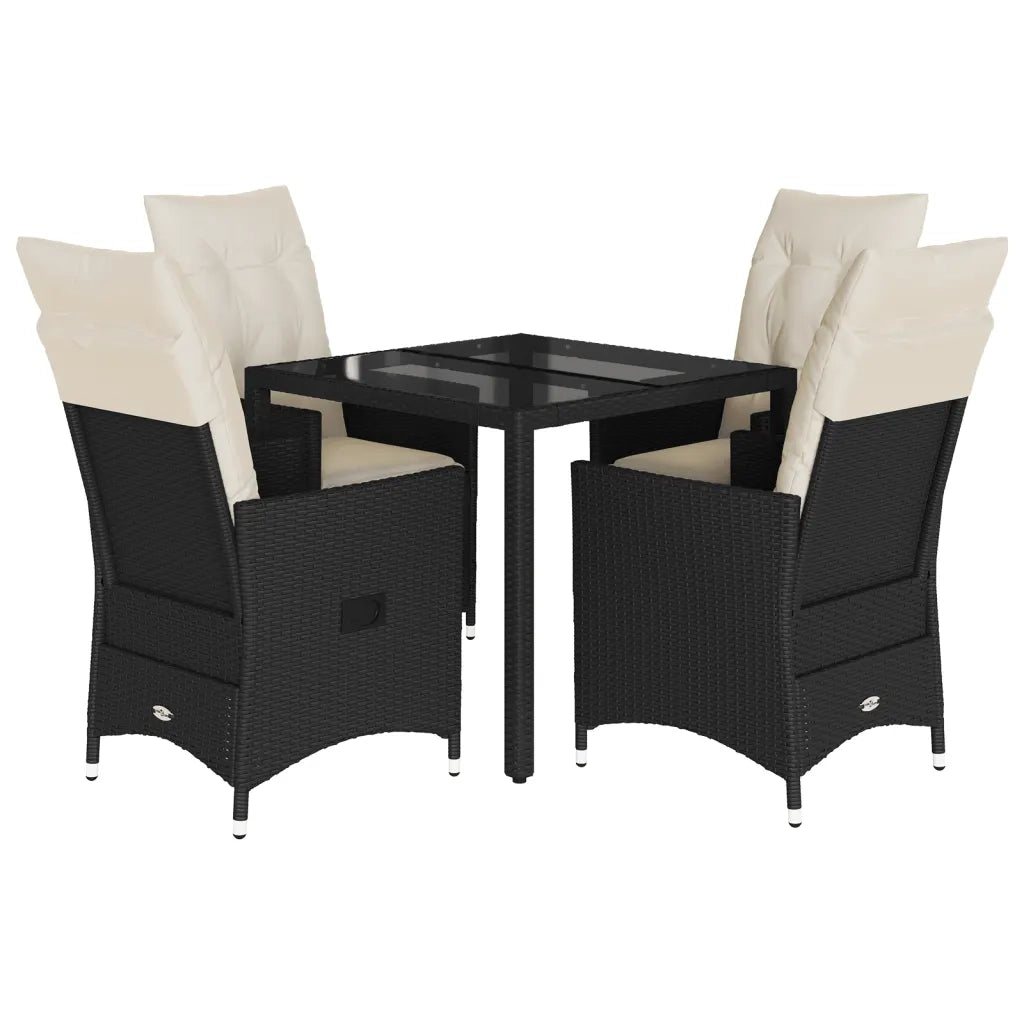 Set da Pranzo da Giardino 5 pz Nero con Cuscini in Polyrattan 3276692