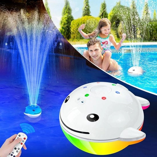 Pozzetto galleggiante per piscina con spettacolo di luce sottomarina - Fontana per piscina gonfiabile alimentata da batterie con 2 modalità di getto - Dotata di telecomando e pulsanti con 7 modalità di illuminazione