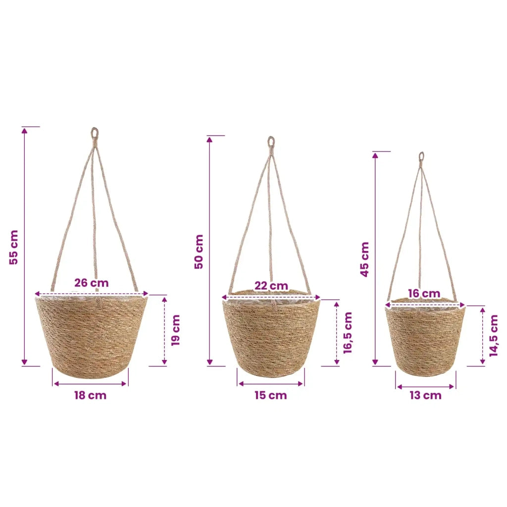 Cesti per piante in erba marina 3 pcs Naturale Ø26 x 19 cm 42012249