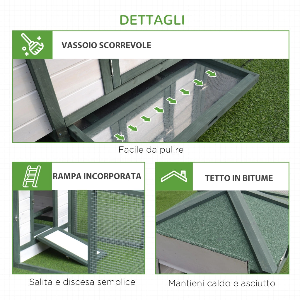 Pollaio da Giardino in Legno con Rampa ¨C zephmum ¨C 196x76x97cm Bianco Verde