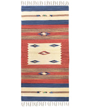 Tappeto KELIM 02 disegni etnici orientali colori vivaci cm.170x240 tessuto e frangia 100% cotone, lavabile in lavatrice