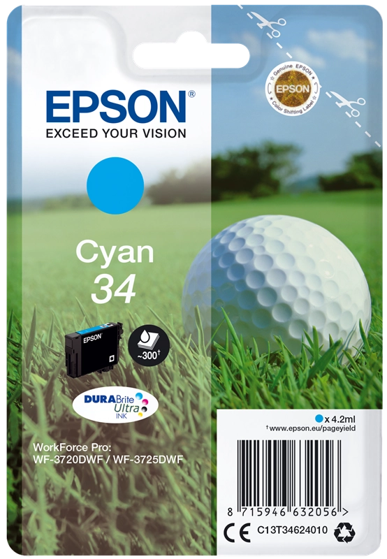 Epson Golf ball Singlepack Cyan 34 DURABrite Ultra Ink