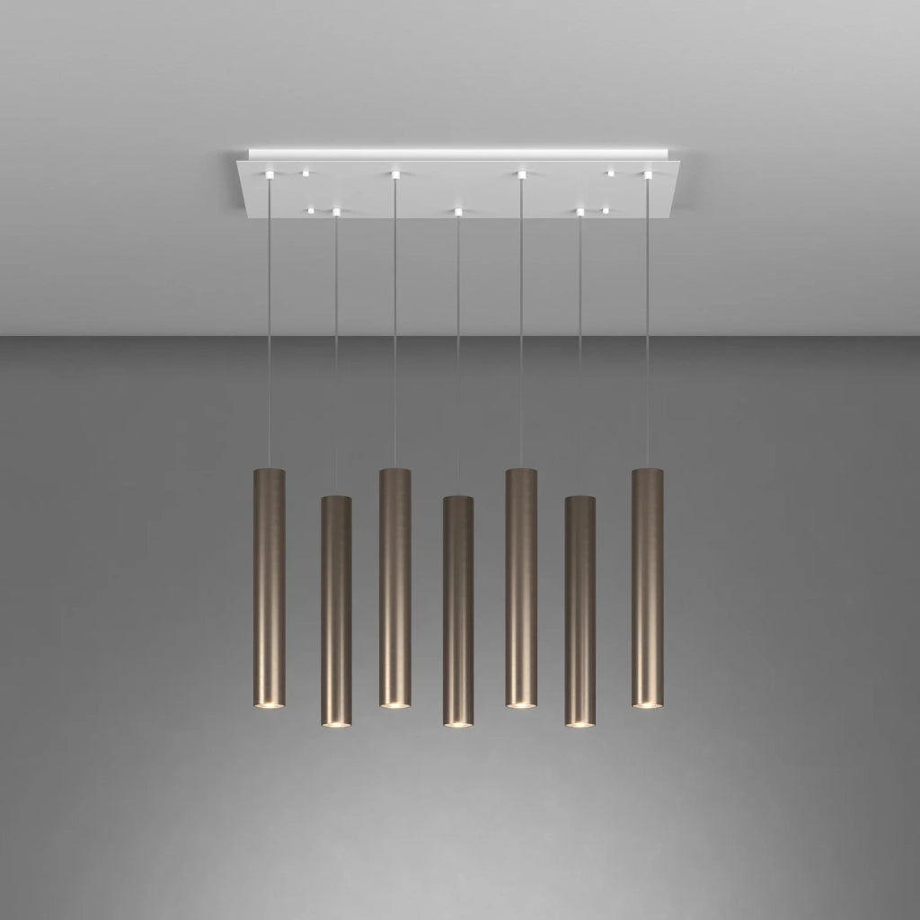 Lampadario Industrial-Minimal Xeana Metallo Bianco Bronzo 7 Luci Gu10