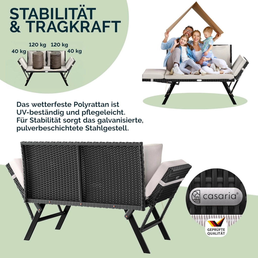 ® Panca da Giardino in Polyrattan Reclinabile Braccioli Regolabili Resistente Divano da Esterno Terrazza Balcone