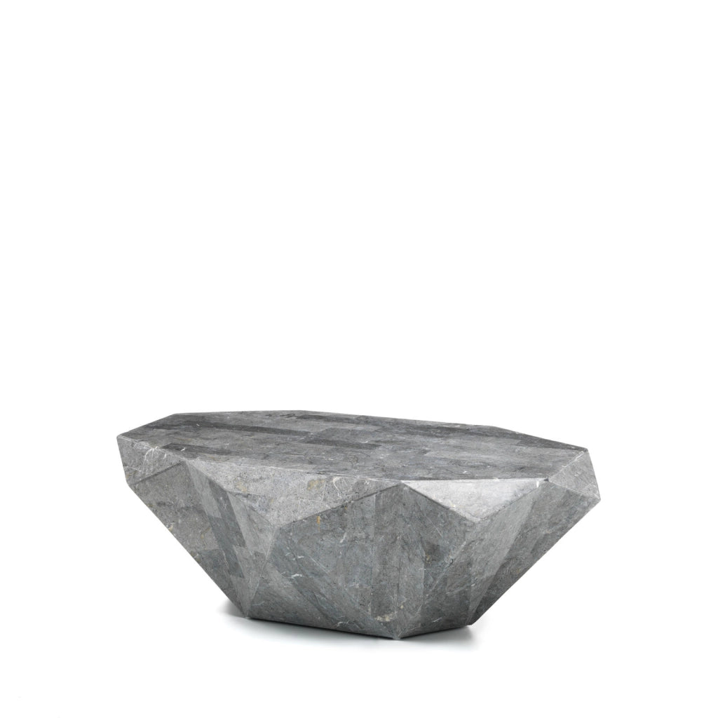 Diamond Medium Tavolino rettangolare in pietra fossile Gray Stone con struttura in compensato marino - Design contemporaneo 120cm