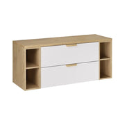 Set da bagno sospeso OSTER 120cm: mobile sottolavabo con cassetti bianchi e nicchie a vista + piano per lavabo