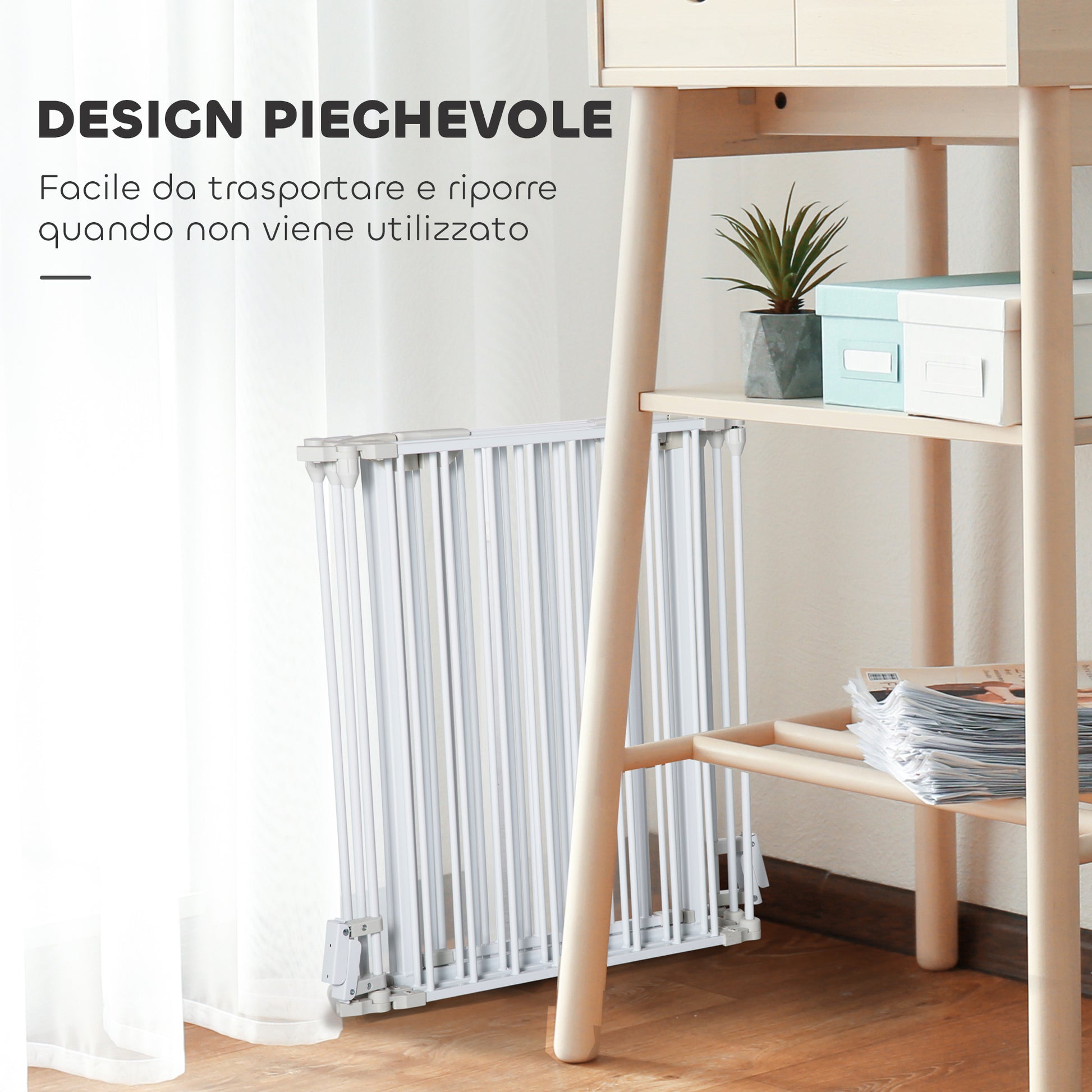 Cancellino per Cani Regolabile e Pieghevole 300x74,5 cm con Chiusura Automatica e Blocco in Metallo e Plastica Bianco