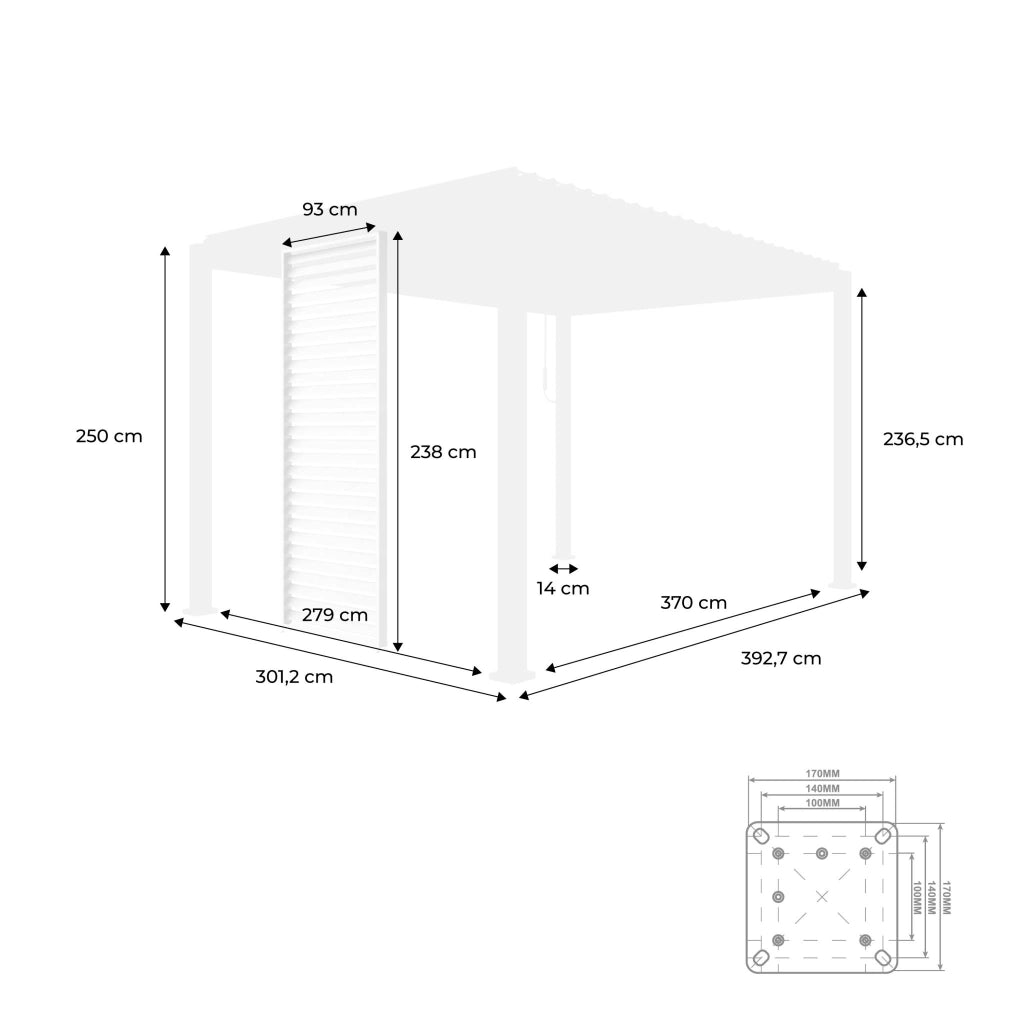 Pergola bioclimatica 3x4 in alluminio + 3 tende da 1m, antracite