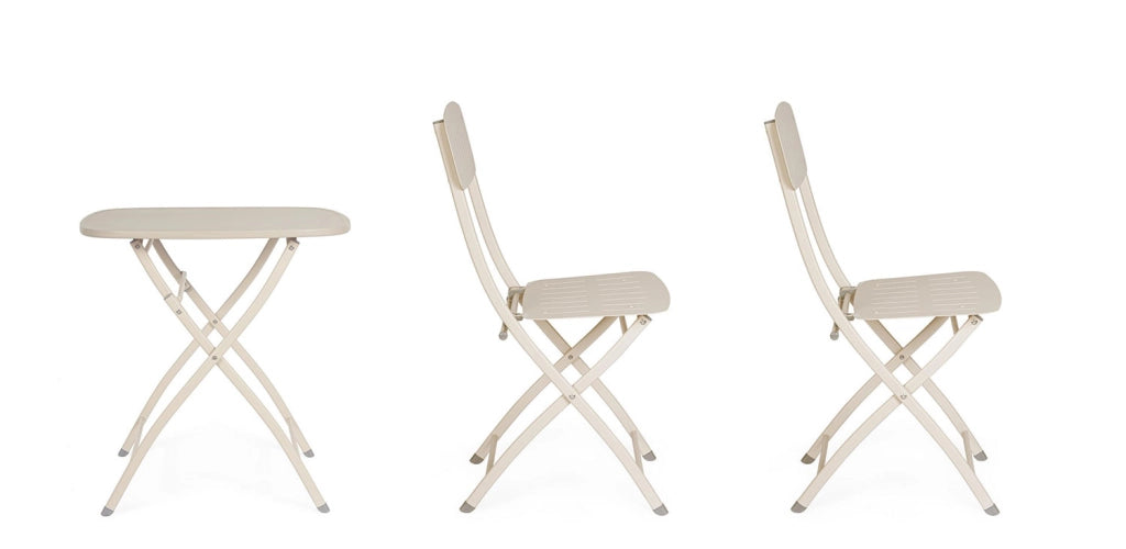 Set 3 Pezzi Bistrot da Giardino con Tavolo e 2 Sedie in Acciaio Yvonne Champagne