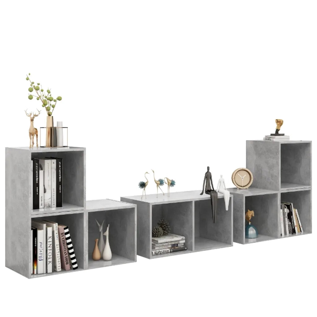 Set Mobile TV 6 pz-Set di 6 Credenza per TV Grigio Cemento in Legno Multistrato
