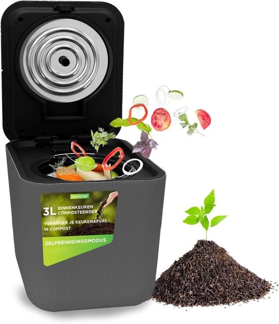 Compostatore Automatico per Cucina - Composta Materiali Organici e Rifiuti di Cucina - Contenitore di Compost per Contropiano Automatico - Funzioni di Trasformazione-Asciugatura-Raffreddamento - Ideale per Cucine-Appartamenti-3 L-Grey