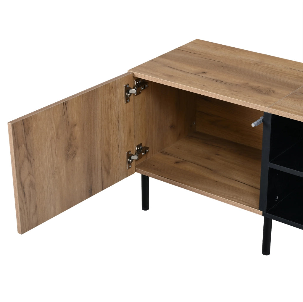 Mobile TV 180x40x50 cm con ante push-to-open; 4 ripiani aperti; truciolato e MDF; nero e naturale