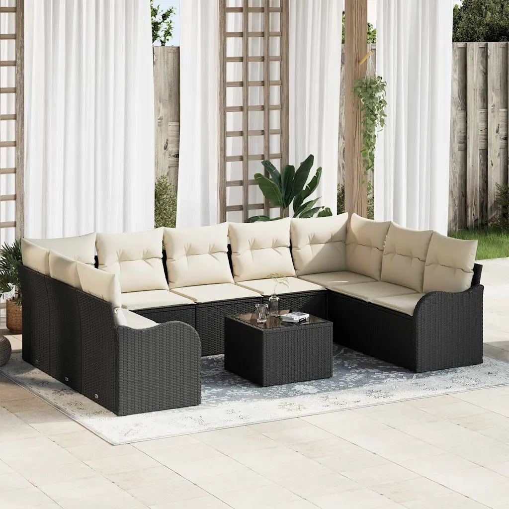Set Divano da Giardino 10 pcs Nero e bianco Poly Rattan 3354536