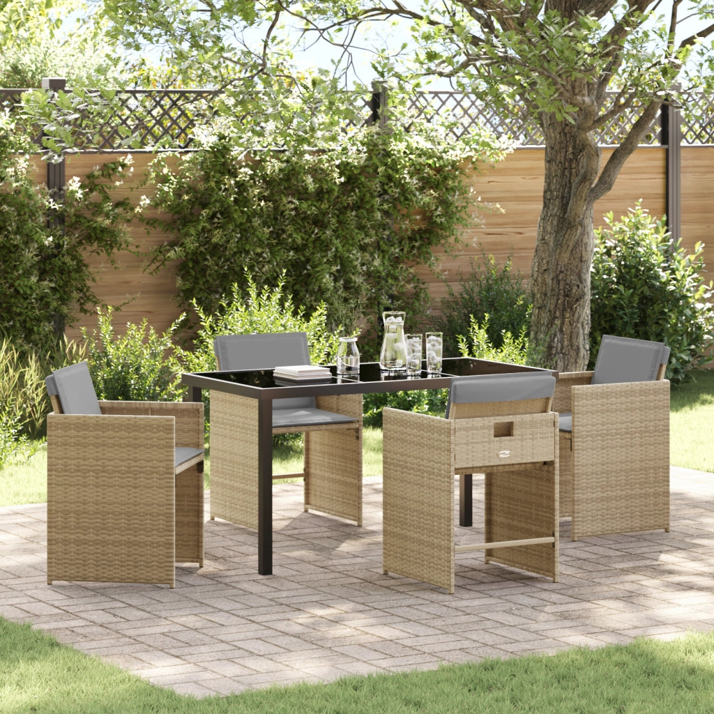 Set di Mobili da Giardino 5 Pezzi con Cuscini Beige Rattan Polipropilene