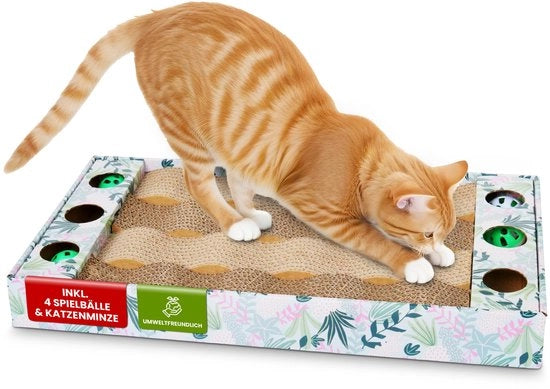 Scatole per gatto ergonomiche con 4 palline e erba per gatto, con bordo per giocare e pulire, per proteggere il tuo arredamento, dimensioni ideali 45x25x5cm