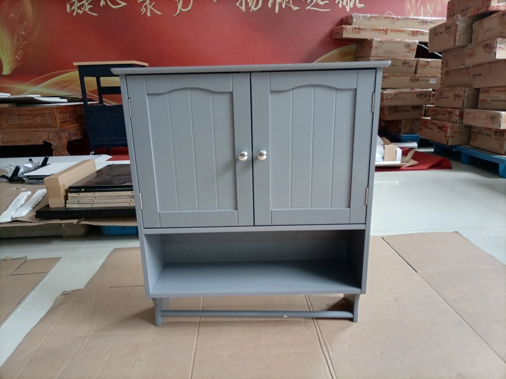 Mobile bagno pensile con portasciugamani, 2 ante, ripiani aperti, MDF grigio chiaro