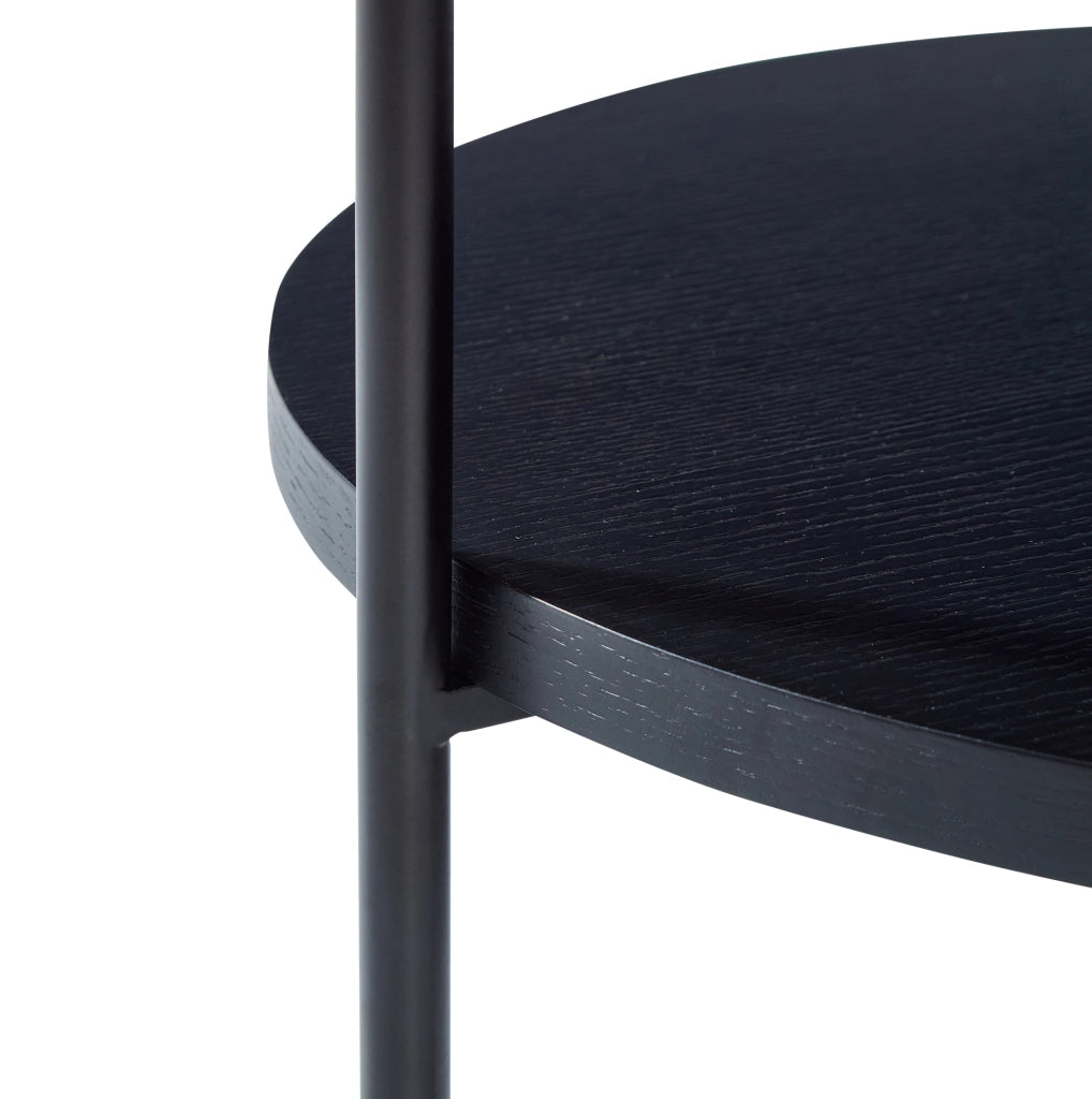 Tavolino rotondo 44x44x48 cm nero; doppio piano a 2 livelli; legno e metallo;