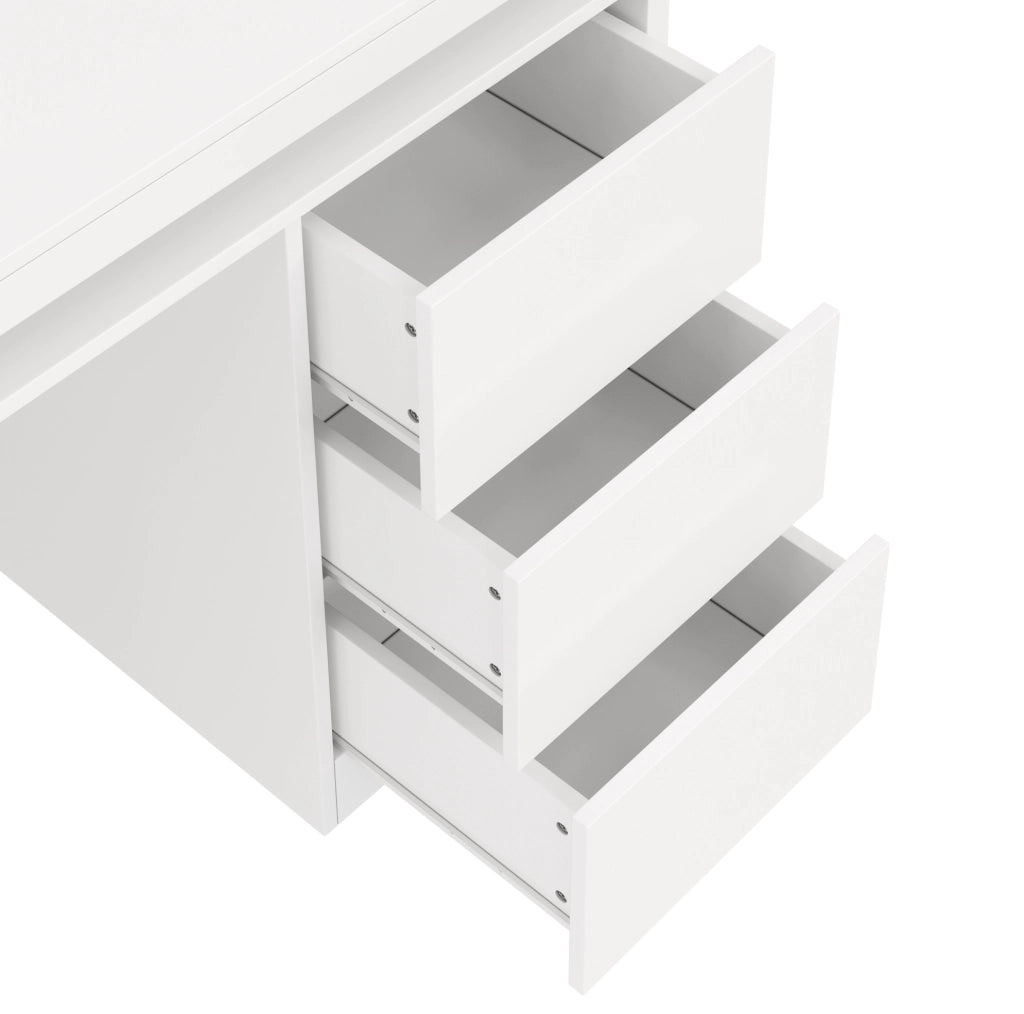 Scrivania LED 120x50x78.5 cm con tre cassetti e illuminazione multicolore in MDF bianco