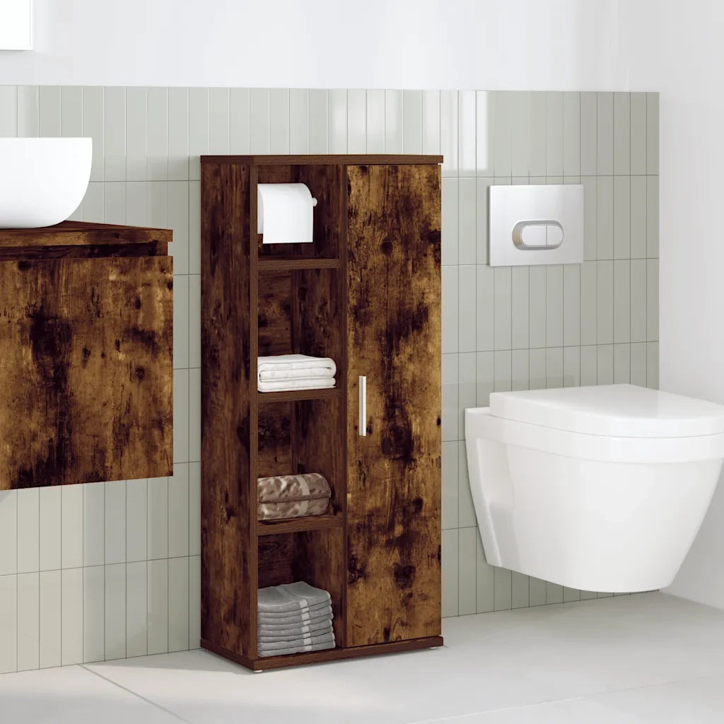 Mobile da Bagno | Armadio da bagno con Portarotolo Rovere Fumo 39x22x90 cm