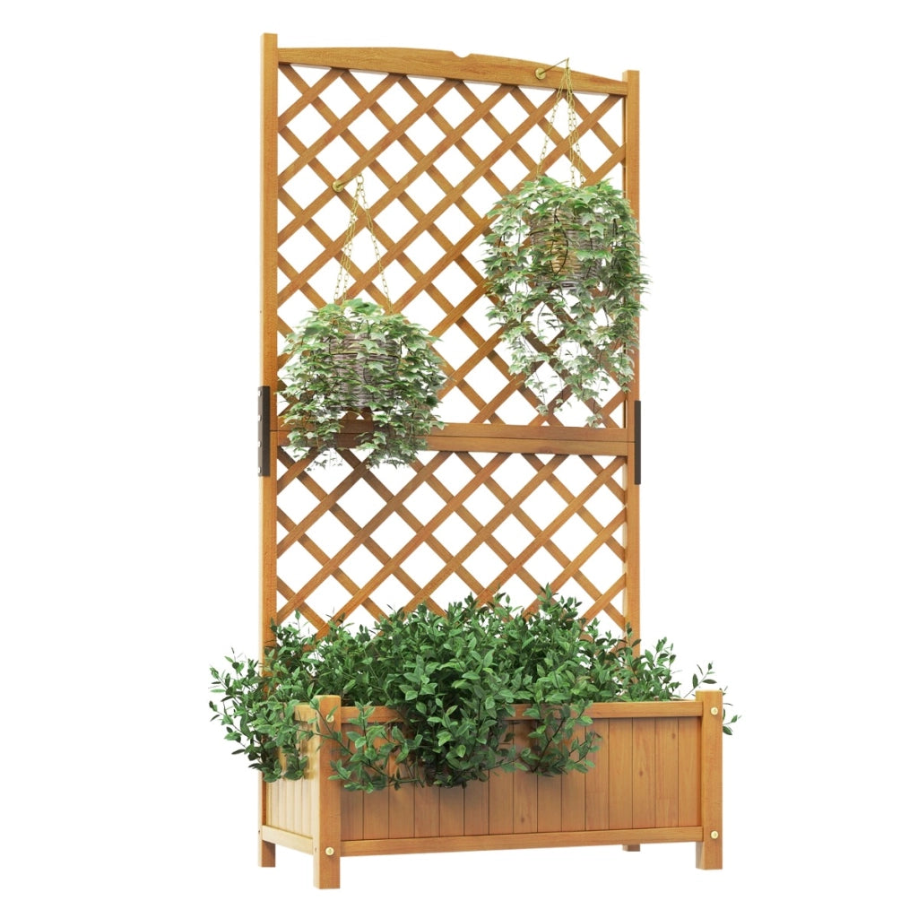 Letto da giardino rialzato con fioriera traliccio fori di drenaggio, Fioriera in legno 180cm da esterno Arancione