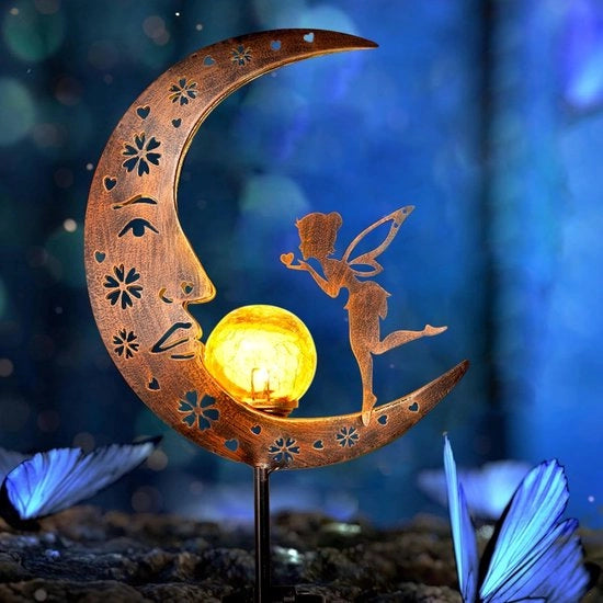 Lampade a energia solare per esterno - decorazione per esterno - grande luna metallica - energia solare - led - sfera - lampada da giardino - illuminazione per sentieri impermeabile con effetto fiabesco per terrazza - 100 cm.