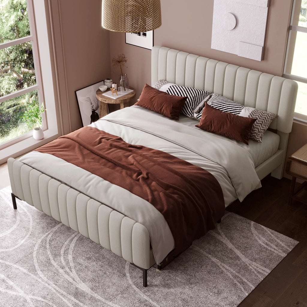 Letto matrimoniale – 160x200 cm – testiera regolabile rete – lino grigiobeige