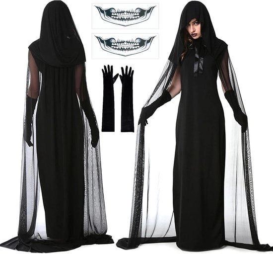 Costume da Halloween per donne - Spettro di sposa arrabbiata regina del carnevale - Lunga gonna vampira horror strega mantello
