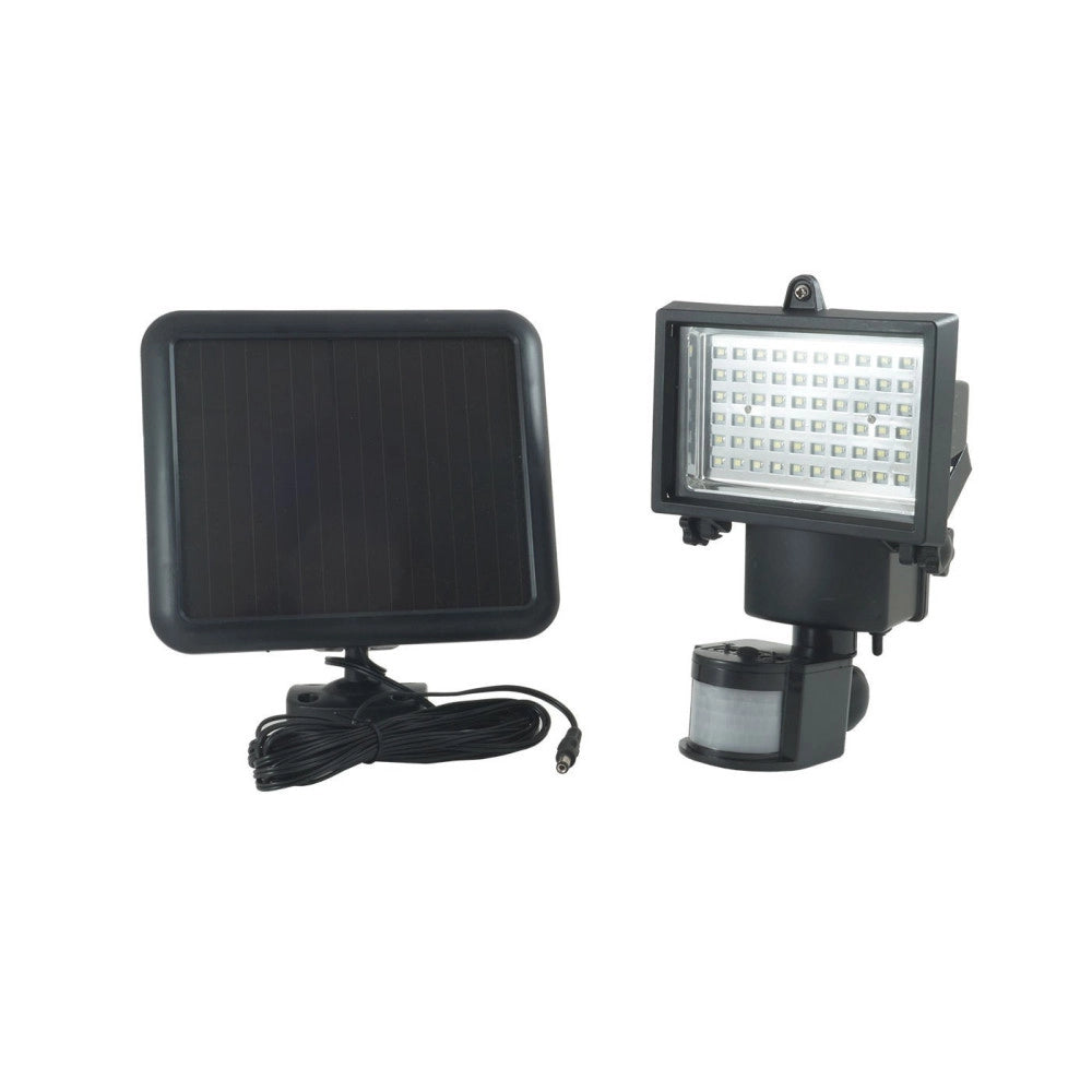 Trade Shop - Faro Faretto 60 Led Sensore Movimento E Pannello Solare Ricaricabile Luce Bianca -