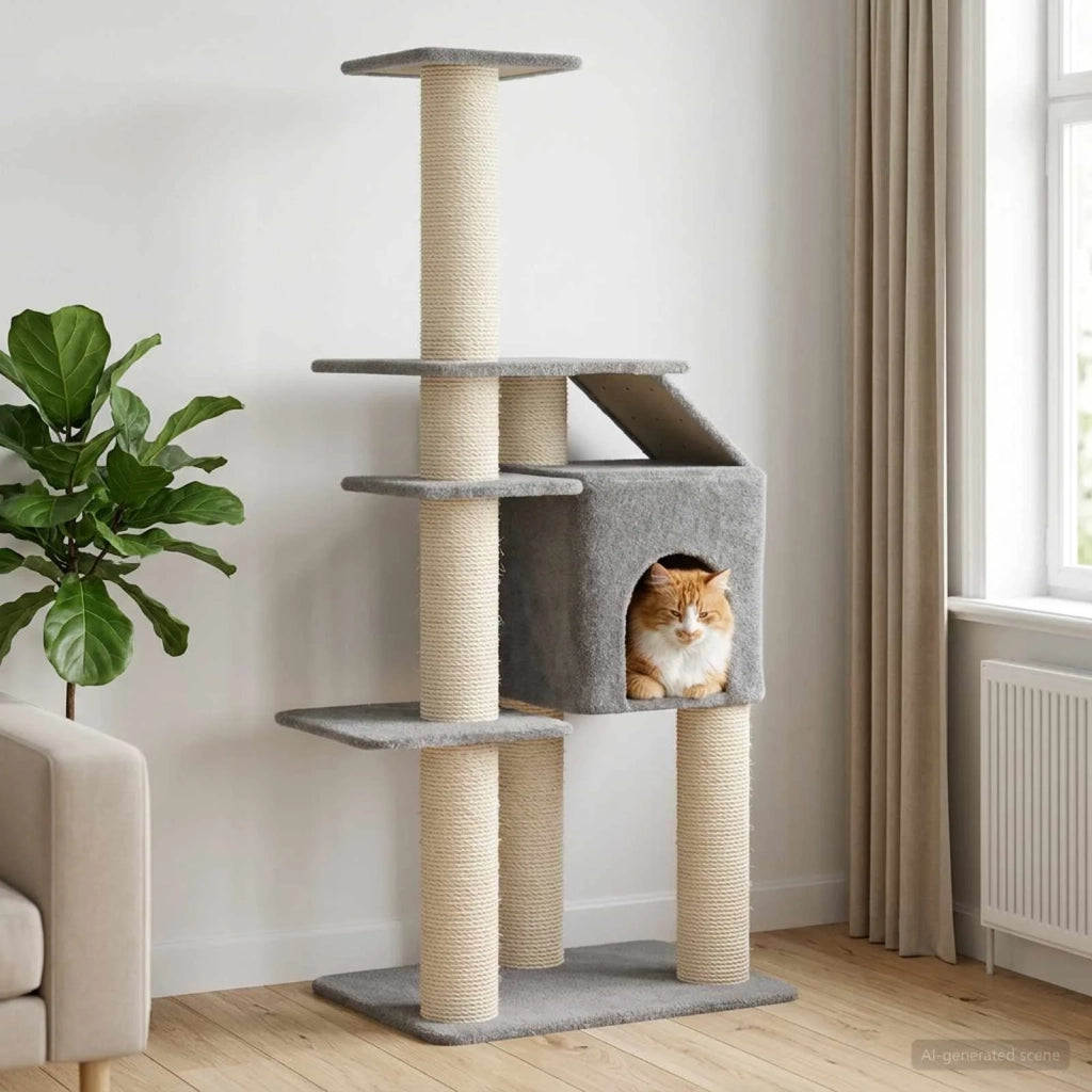 Albero per gatti con pali per graffiare in sisal Grigio Chiaro 42033067