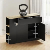 Credenza da cucina con 2 cassetti, 3 scaffali aperti e 2 ante 110 x 29,5 x 82 cm Nero