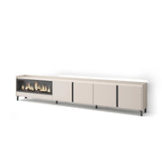 Mobile TV Soggiorno, 315x61x35 cm, Per TV fino a 80", Camino elettrico XXL, Design industriale, LED, Beige