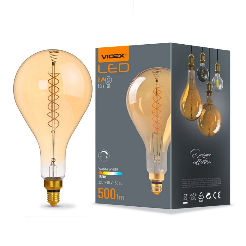 Lampadina LED dimmerabile ambra PS160 8W E27 1800K Videx
