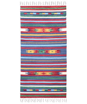 Tappeto KELIM 01 disegni etnici orientali colori vivaci cm.90x150 tessuto e frangia 100% cotone, lavabile in lavatrice