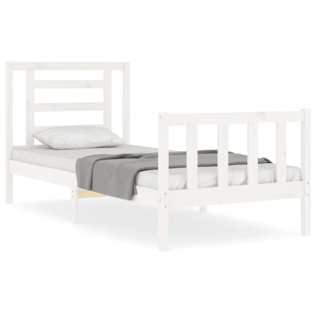 Giroletto con Testiera-Struttura Letto con testiera Bianco Single in Legno Massello 890725