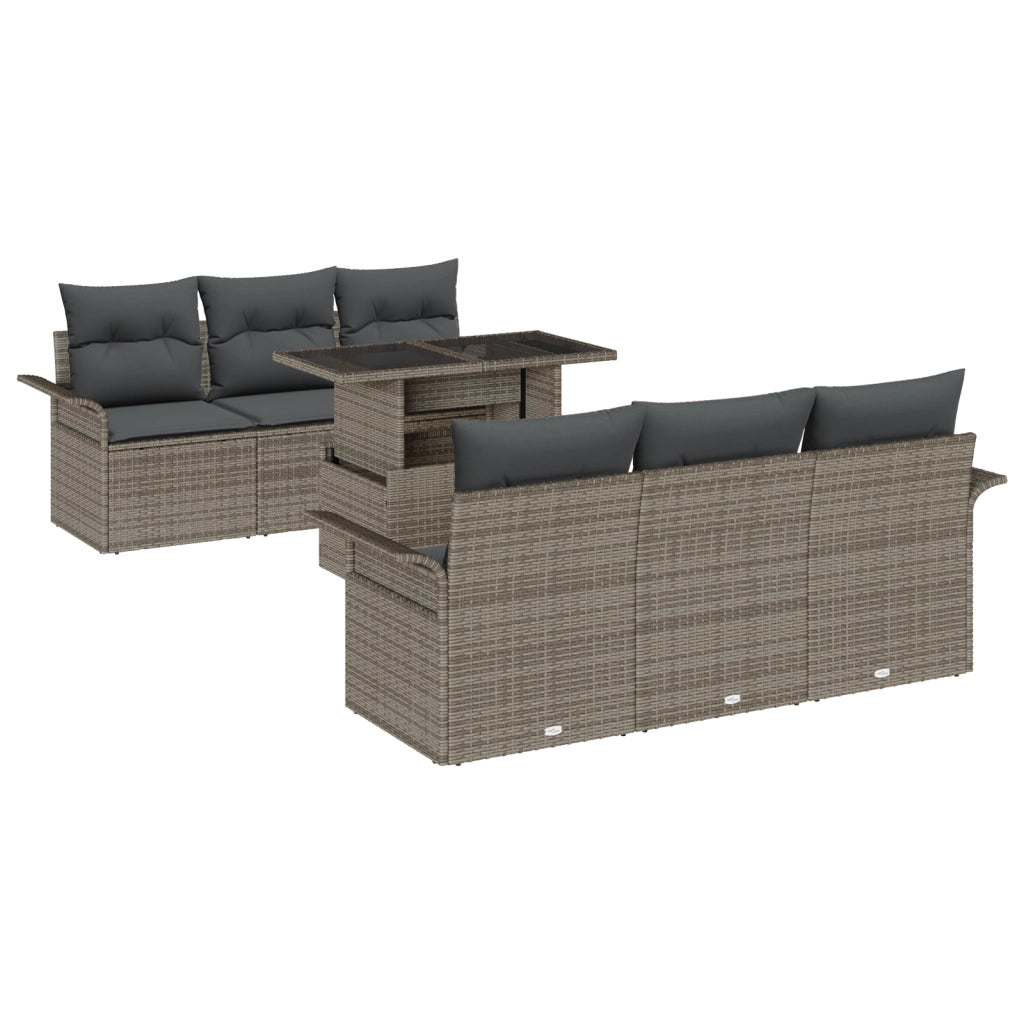 Set Divano Giardino con Cuscini 7 Pezzi Grigio Polyrattan