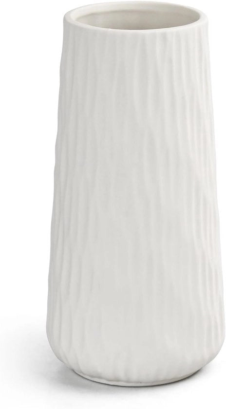 Vaso ceramico bianco di 21 cm, finitura opaca, ideale per fiori essiccati, pampas e arredamento minimalista in soggiorno e camera da letto