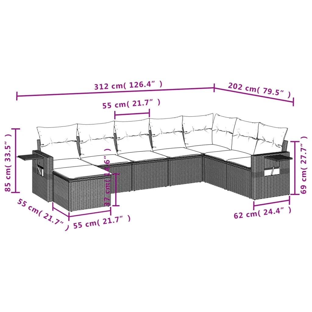 Set Divani da Giardino con Cuscini 8 pz Nero in Polyrattan