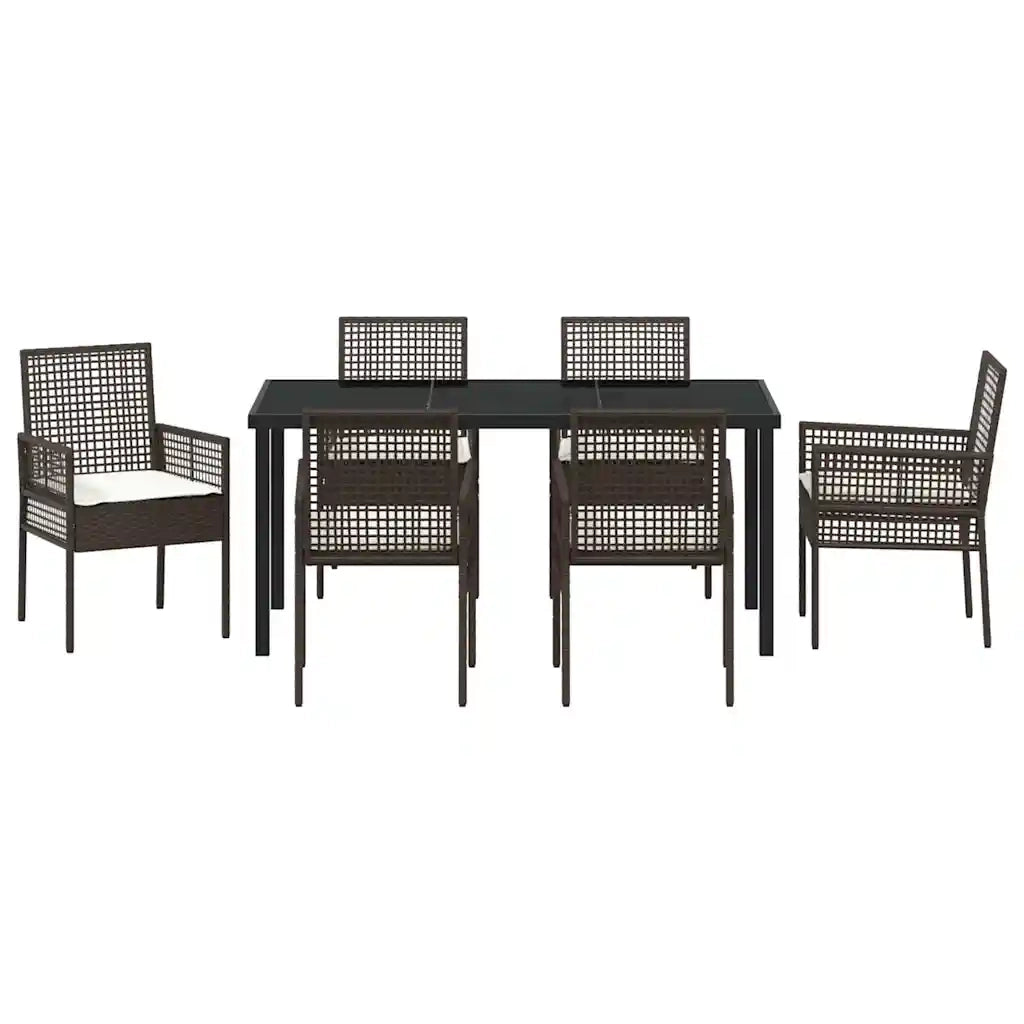 Set da Pranzo per Giardino con cuscino 7 pcs Marrone polyrattan