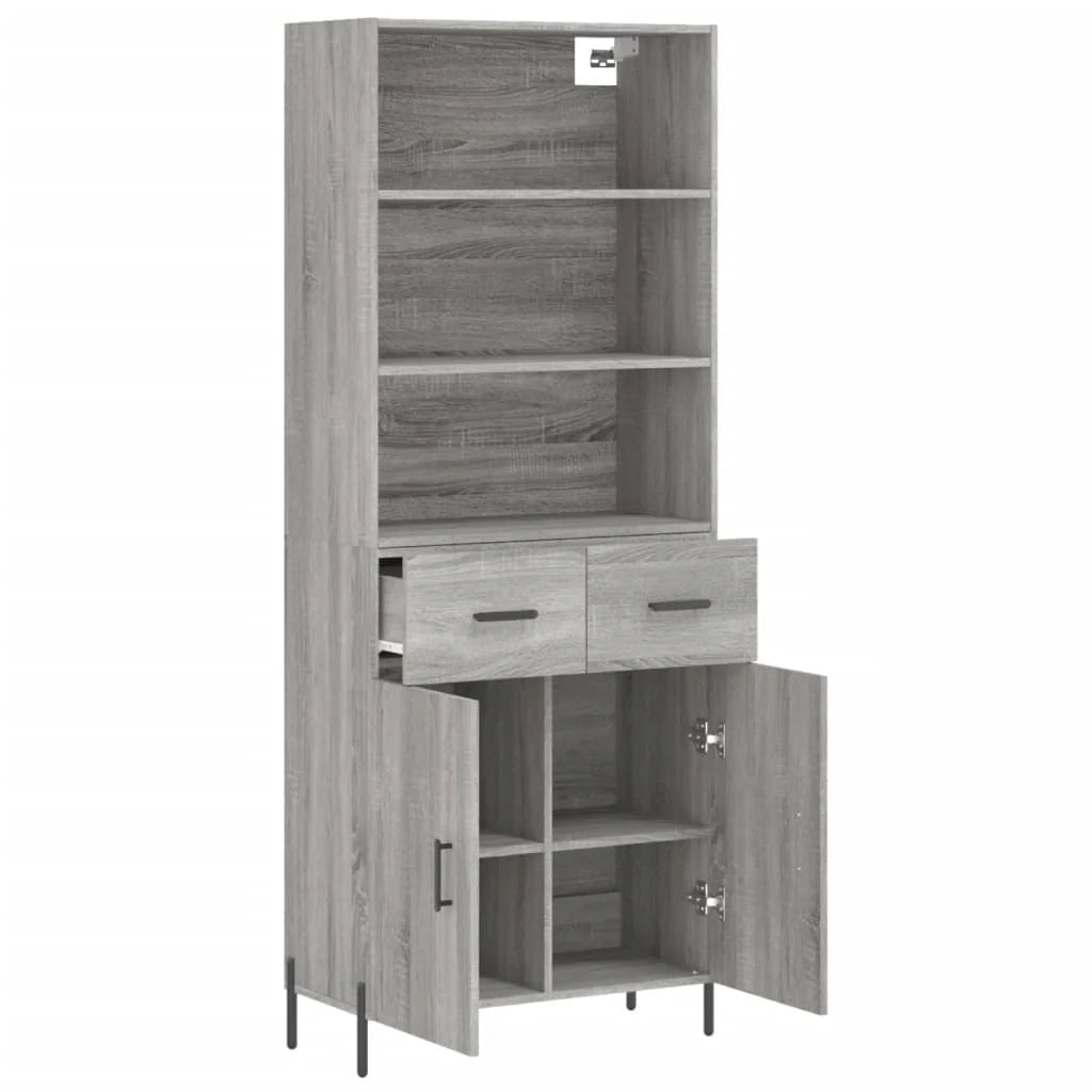 Buffet credenza cassettiera armadio mobile contenitore organizer cucina soggiorno salotto rovere Sonoma alto 69,5 x 34 x 180 cm legno ingegnerizzato grigio 02_0035410
