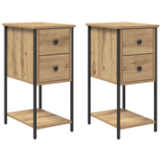 Set di 2 Comodini | Armadio da Notte | Mobiletto da notte rovere artigianale 32 x 42 x 70 cm