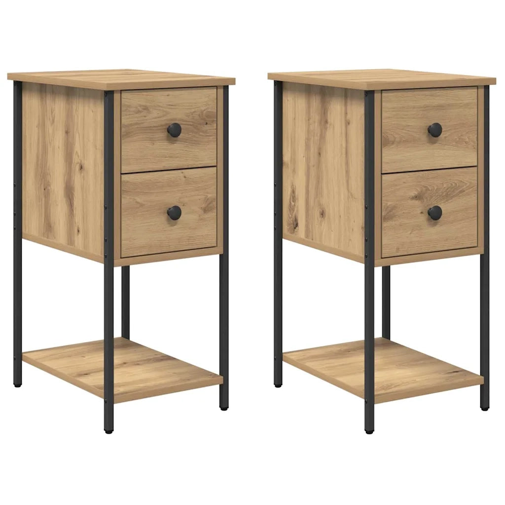 Set di 2 Comodini | Armadio da Notte | Mobiletto da notte rovere artigianale 32 x 42 x 70 cm