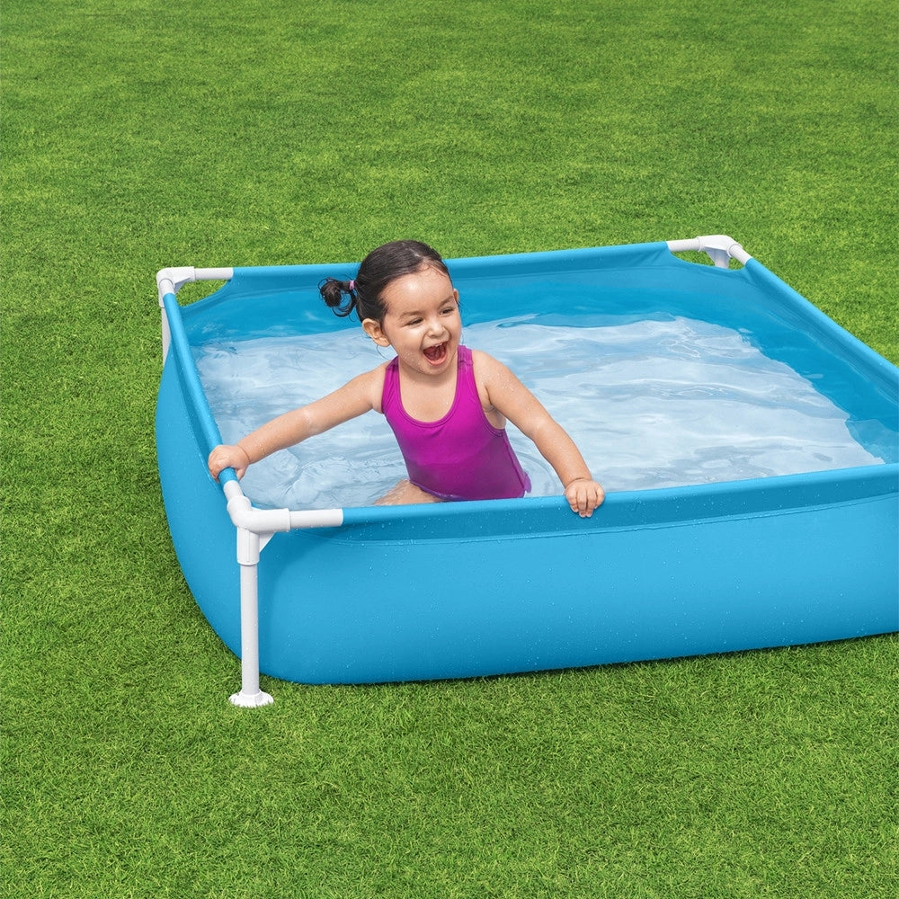 Trade Shop - Piscina Quadrata Fuori Terra Per Bambini Baby Telaio In Acciaio Blu 122 Cm 56217 -
