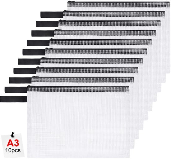 Documenti A3 con chiusura a rits, 10 pezzi, tasche per documenti e cosmetici con chiusura a rits, tasche per documenti e materiali vari, impermeabili