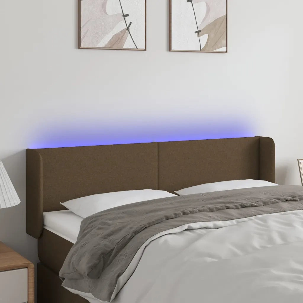 Testiera | Testata a LED Marrone Scuro 147x16x78/88 cm in Tessuto