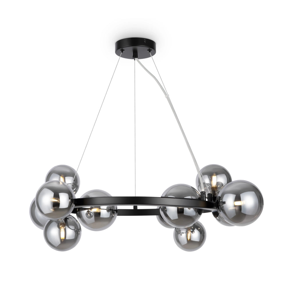 Maytoni Lampadario contemporaneo Dallas 11 luci G9 nero metallo vetro soffiato fumè