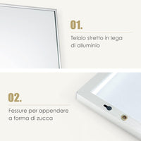 Specchio da Parete Lungo, Specchio da Terra Appendere con Cornice in Lega di Alluminio e Ganci, Per Camera da Letto e Soggiorno, 120 x 37 cm (Argento)