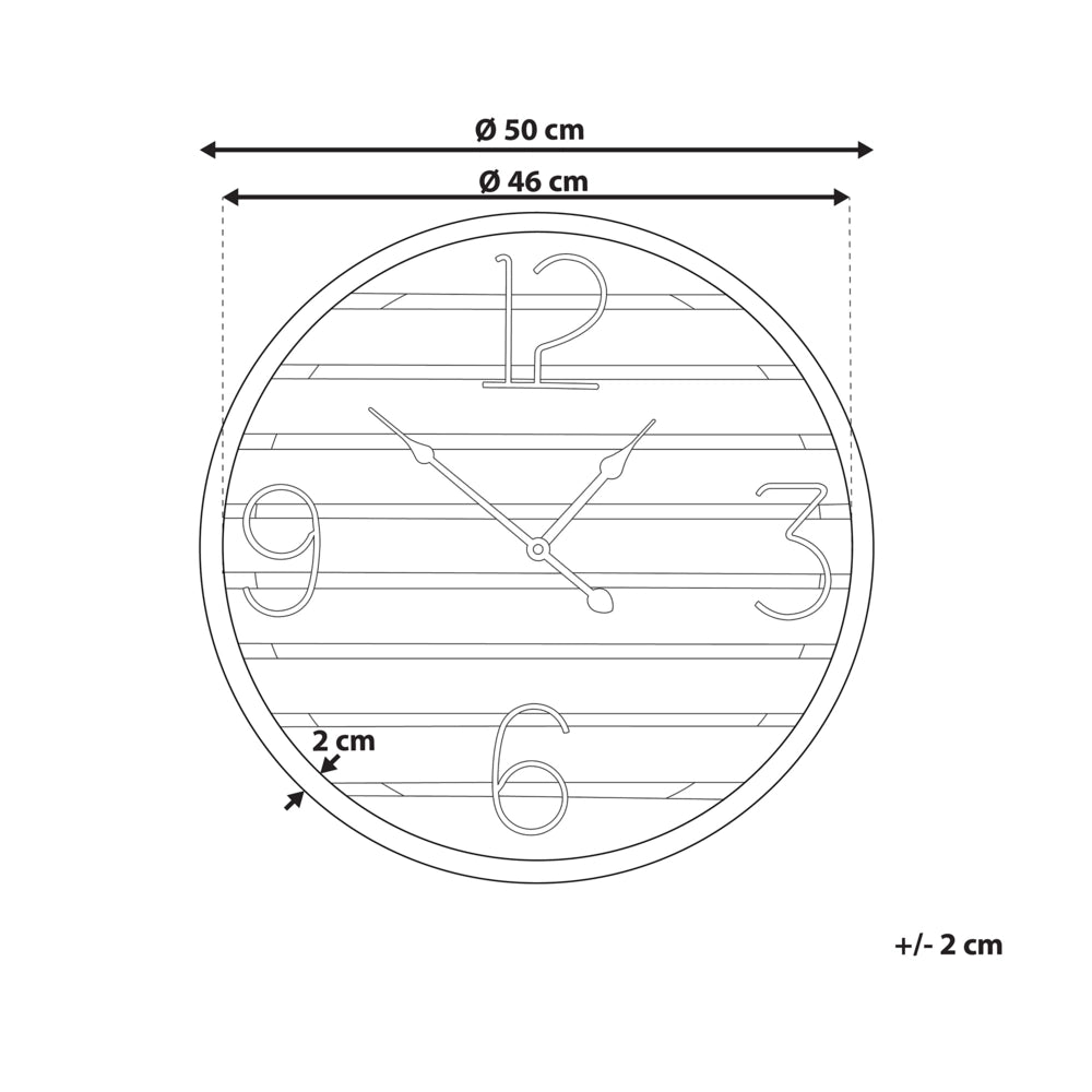 Orologio da parete in marrone scuro rotondo ø 50 cm fatto a mano con quadrante a doghe montatura in metallo bianco