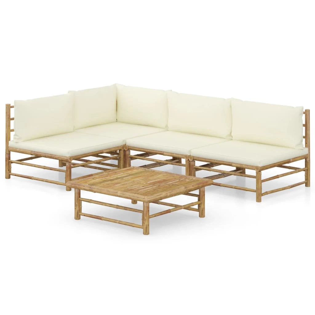 Set di mobili da giardino mobili da esterno set da 5 pezzi con cuscini bambù bianco crema 02_0016307