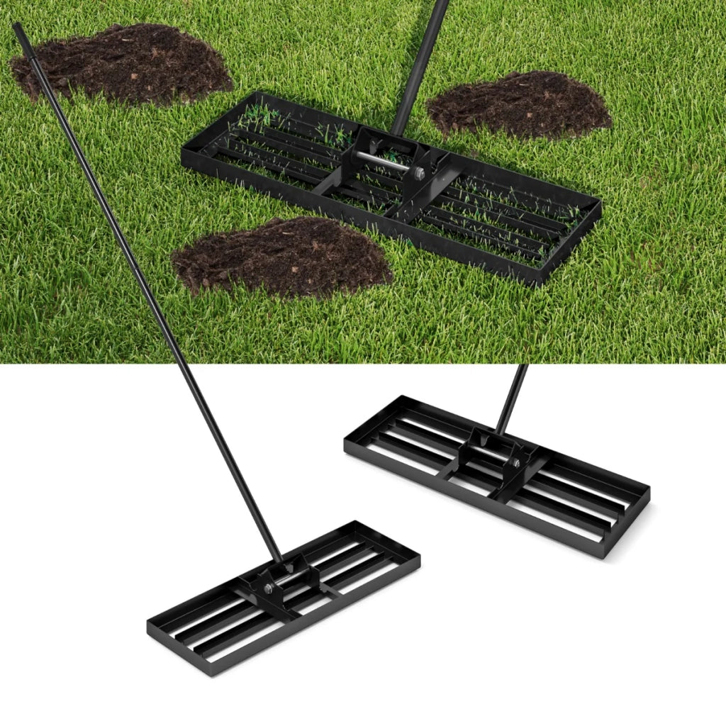 Rastrello livellatore per prato 75 x 25 cm con manico lungo ed ergonomico per il giardinaggio moderno metallo nero 20_0013360